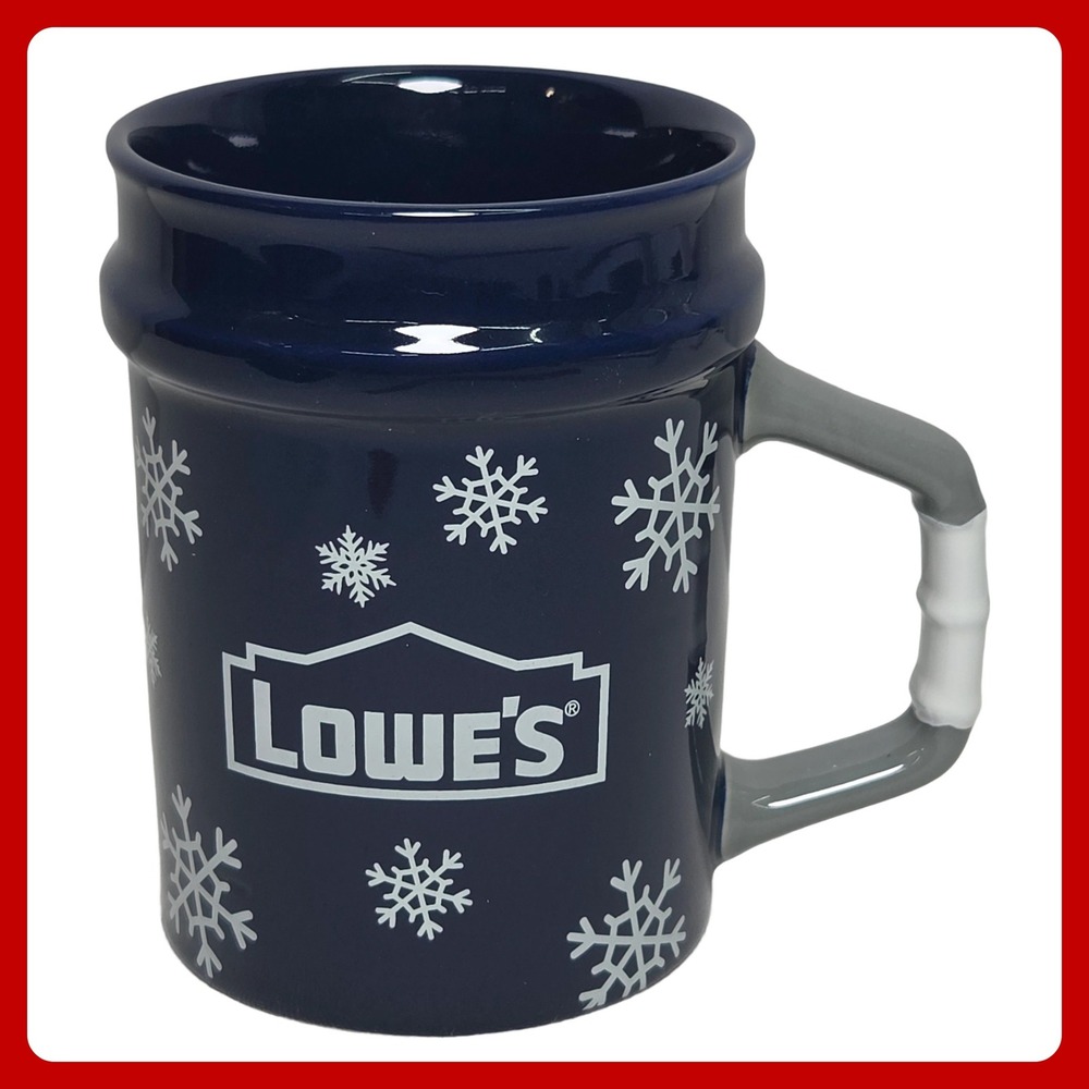 Lowe's Snowflake Coffee Mug Navy Blue Ceramic Winter Holiday Promo Cup New